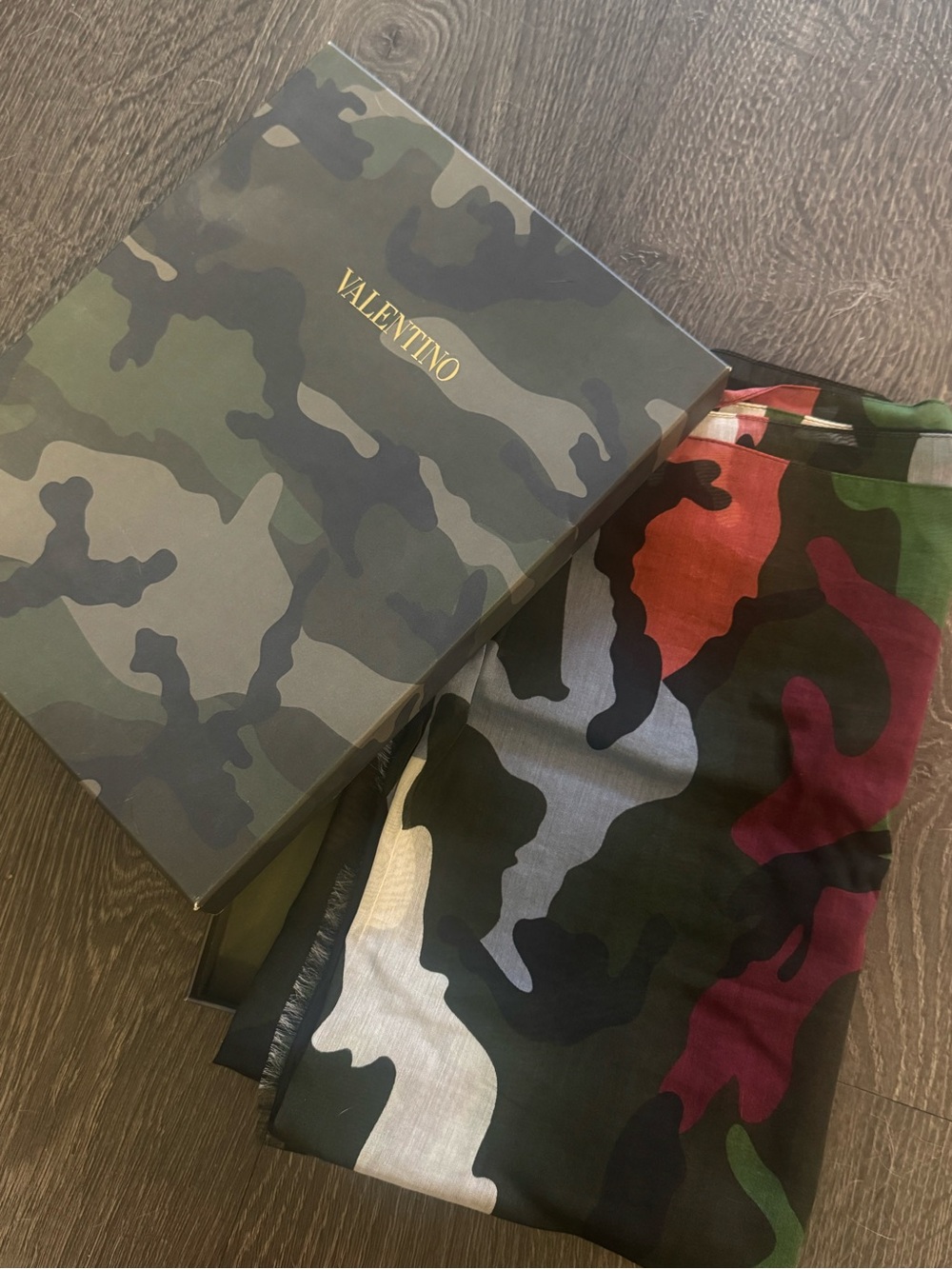 Valentino Multicolor Camo Silk-Cotton Scarf